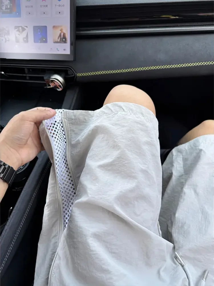 

Lightweight Breathable Ice Silk Side Zipper Me Sports orts Men's Summer Qui Dry Five-Quarter Length Hawaiian Beachwear