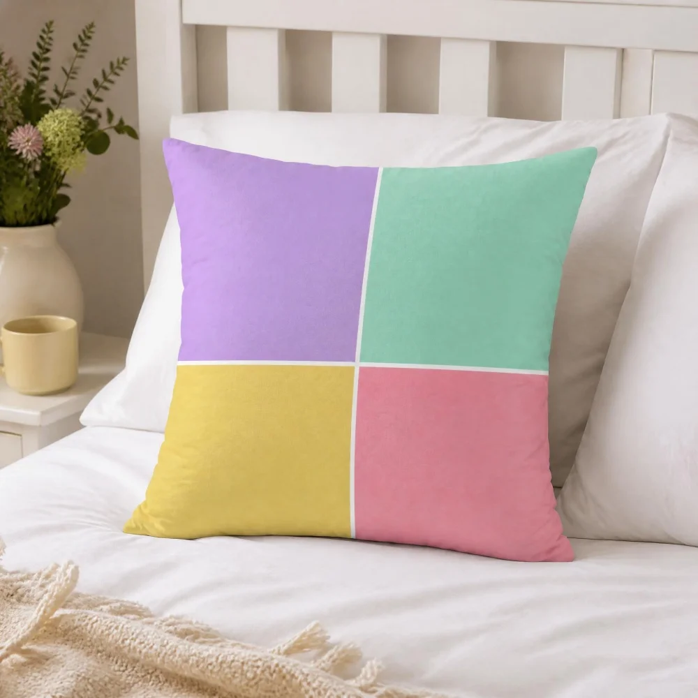 Soft Four Color Patchwork Cushion,Pastel Contrast Tone Color Block Minimalist Living Room Indoor Decor Pillow
