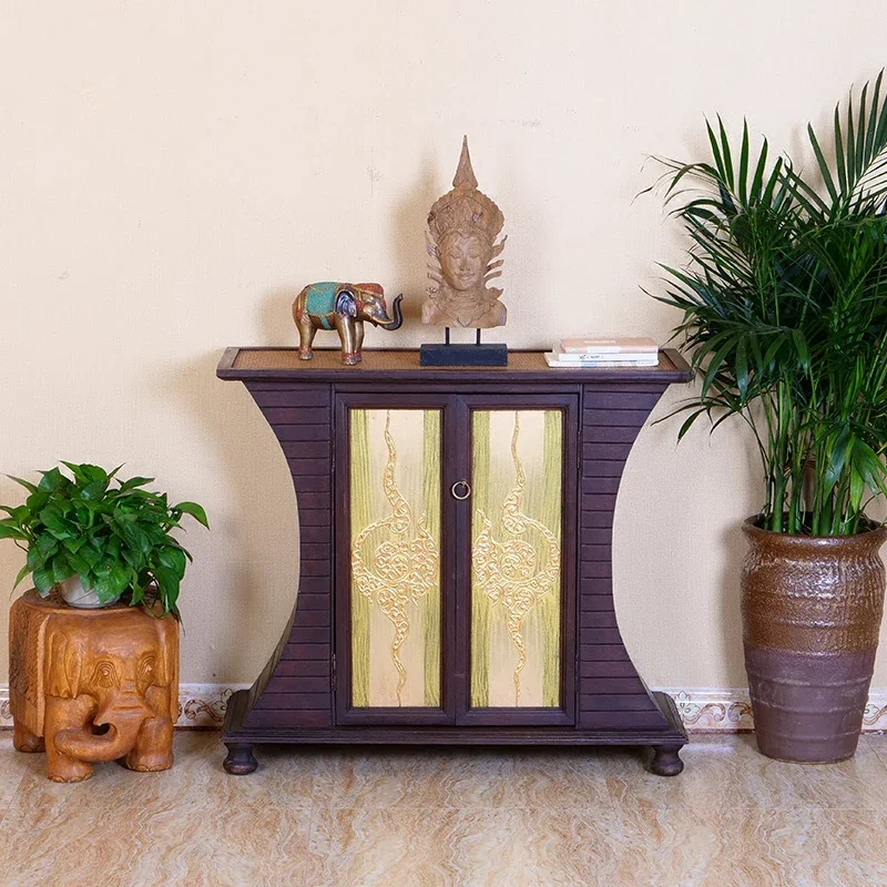 Thai decorative carved cabinet Thai Southeast Asian Zen restaurant sideboard entrance cabinet living room solid wood cabinet