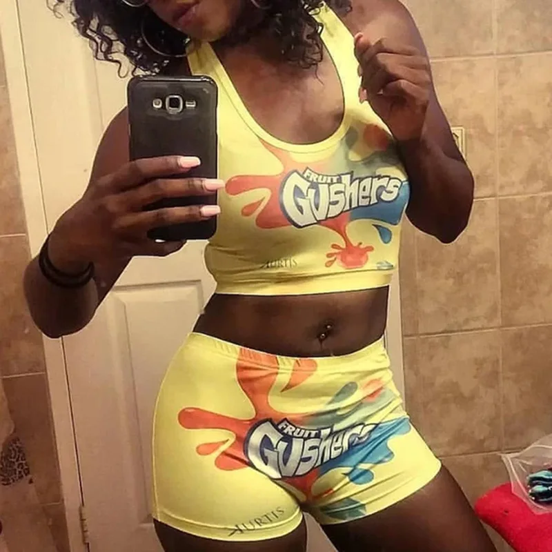 Kobiety seksowny Top bez ramiączek zestaw Mini Booty cukierki Juicy Coutoure dres Fitness Push Up Multicolor do klubu na imprezę ubranko z krótkim