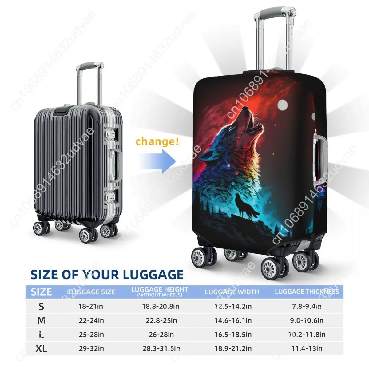 Ghost Wolf Suitcase Cover Washable Custom Travel Luggage Covers for 18-32 Inch
