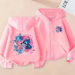 Nuove felpe con cerniera Stitch Felpa rosa per ragazze Autunno Inverno Manica lunga Harajuku Pullover Top con cappuccio casual Disney Stich