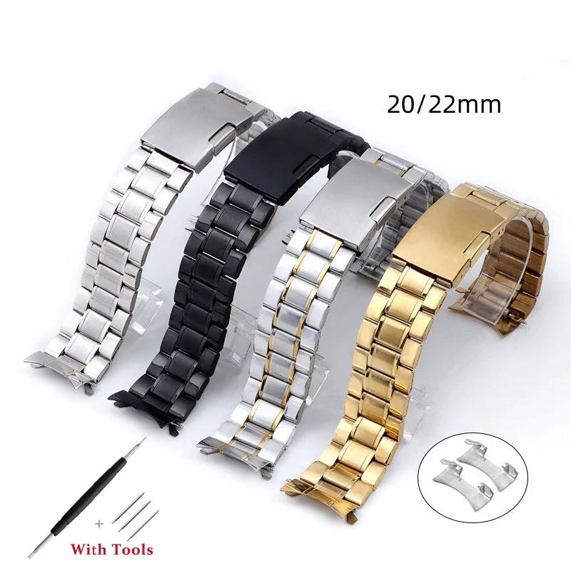 20mm 22mm High Quality Stainless Steel Arc Curved End Watch Strap Replacement for Universal Waterproof Watch Band Bracelet