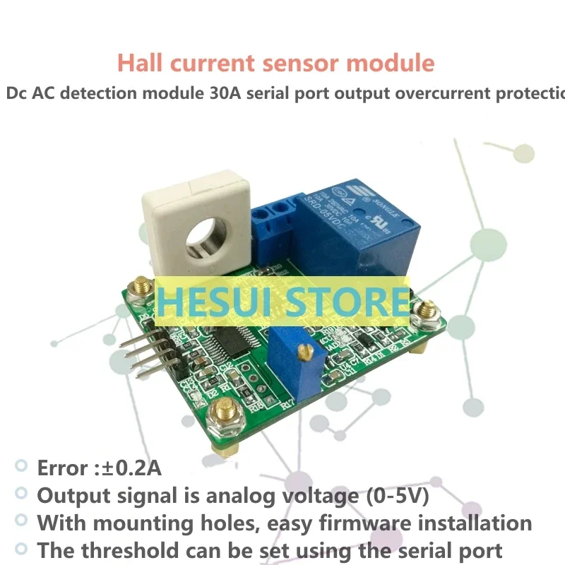 Sensor de corriente Hall WCS1800, módulo de detección de CA CC, protección contra sobrecorriente de salida de puerto serie 30A