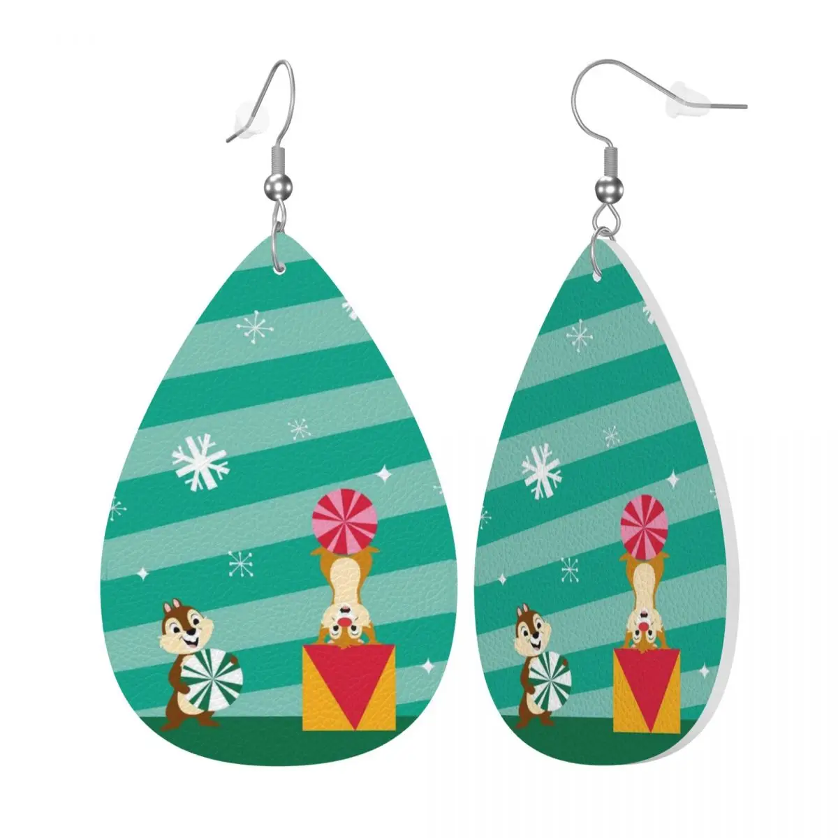 Custom Funny Cartoon Chip And Dale Leather Teardrop Earrings Personalized For Women Jewelry Accessories For Valentine's Day