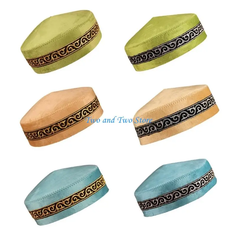 

HX6F Comfortable Round Yarmulke For Daily Wear Cultural Religious Embroidered Head Cover Soft Polyester