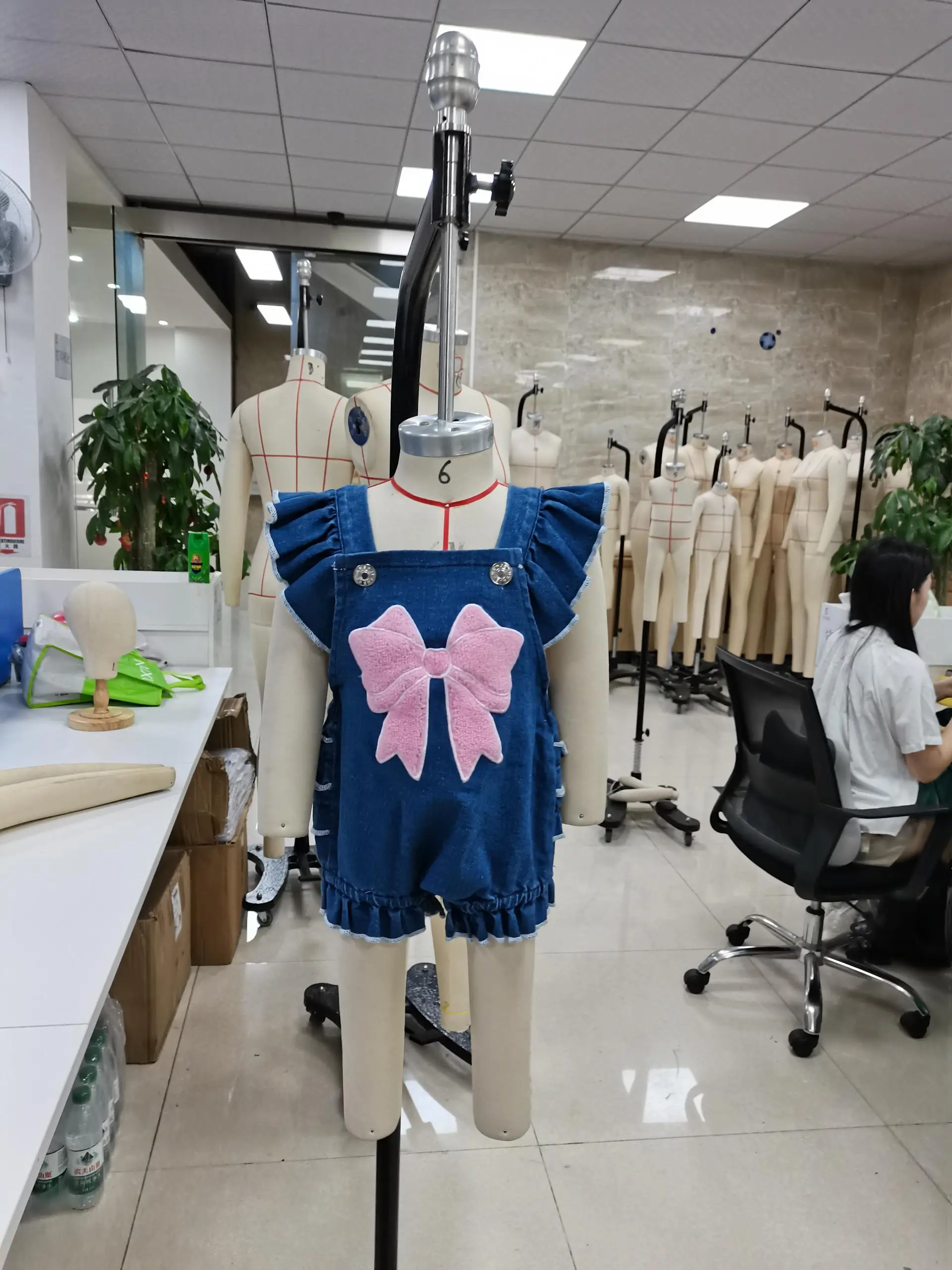 Baby Christmas Clothing Girl 2Pcs Outfits Ruffle Bowknot Embroidery Denim Romper with Headband Set Newborn Clothes