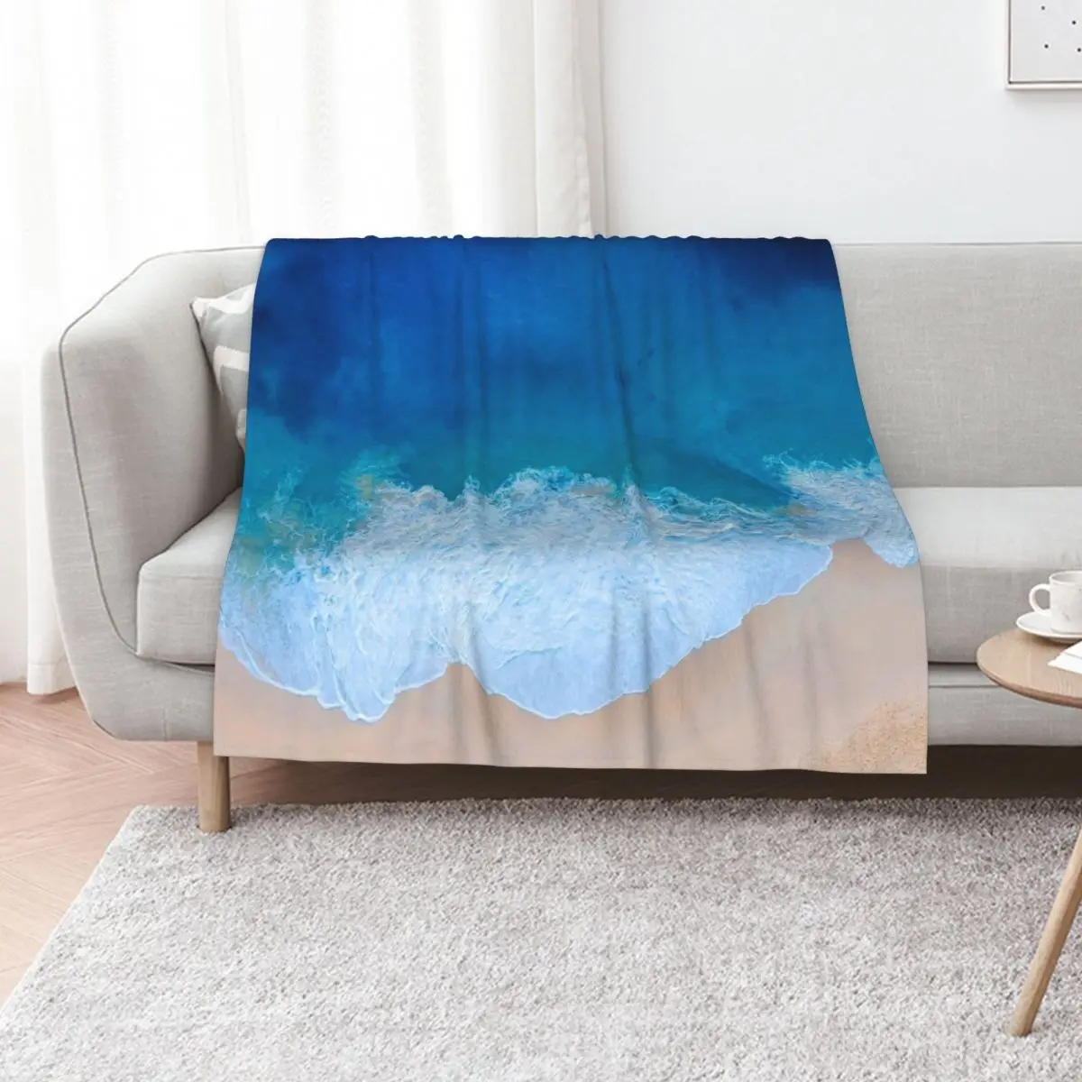 Seaside and wave #7. Sea foam. Aerial view Throw Blanket Plaid on the sofa Beautifuls Thins blankets and throws Loose Blankets