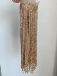 2 Yards Rose Gold Bead Fringe Trim Tassel Tape for Party Decor,Millinery Crafts,Dress Supplies,Costume,DIY Clothing