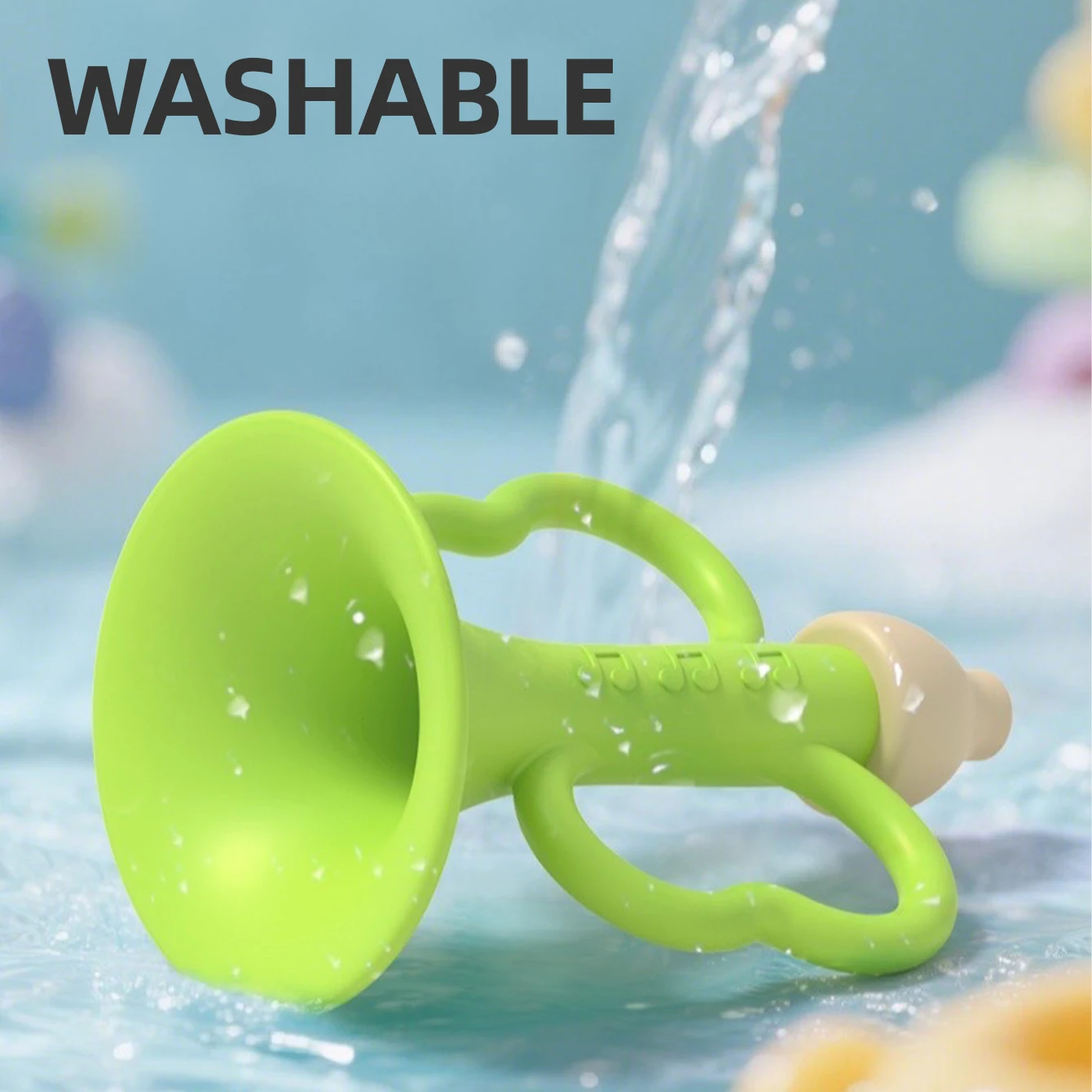 O instrumento musical de trompete pequeno de silicone infantil pode ser soprado, mastigado e brincadeado como brinquedo de educação precoce e inteligência