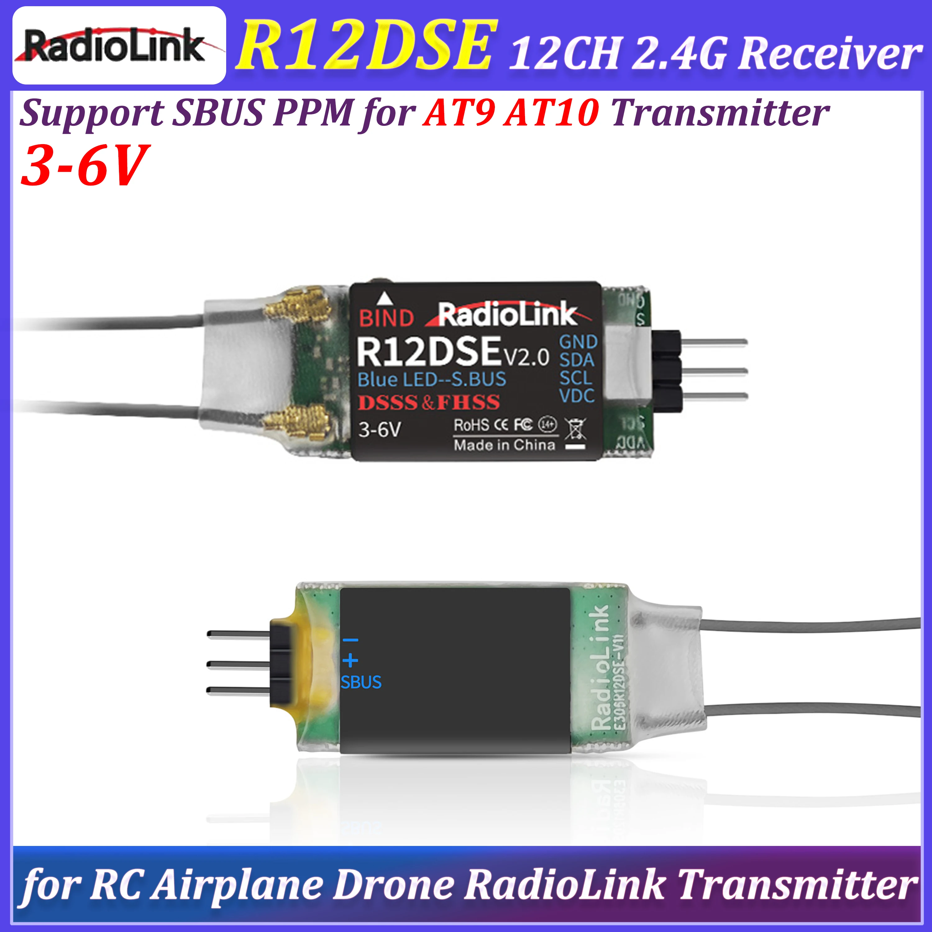 

Радиоприемник Radiolink R12DSE 2.4ГГц 12 каналов Mini RC с сигналом SBUS для FPV-дронов, квадрокоптеров, самолетов, вертолетов (запчасти)