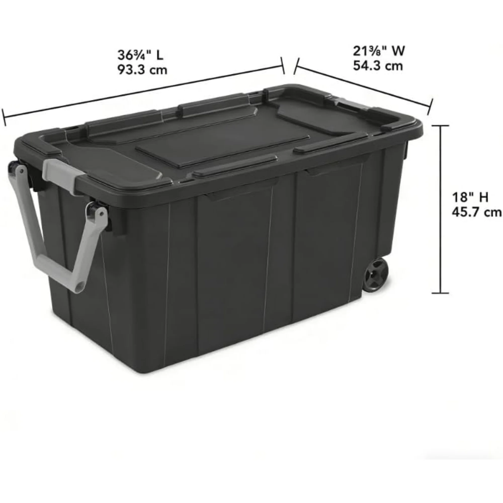 40-gallon plastic storage boxes with snap-on lids and handles, dark gray, 2-pack