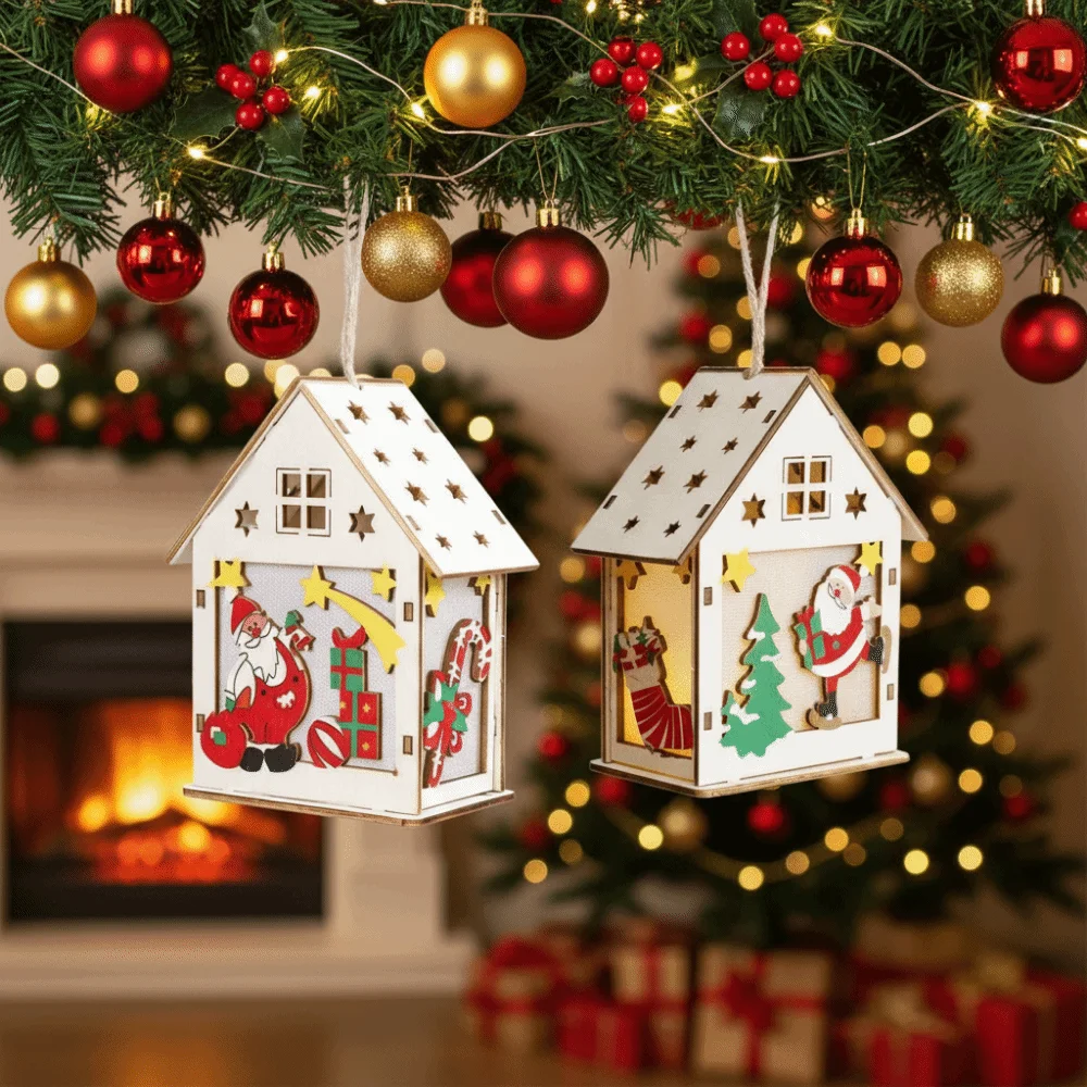 

Creative Colorful Christmas LED Light Wooden House Cute Decorative Luminous Cabin Mini Wooden Luminous Huts Holiday Decoration