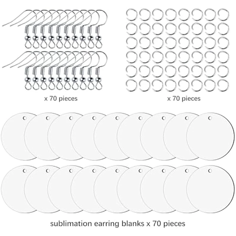 Complete Sublimation Earring Kit - 210Pcs With 70 Double-Sided Blanks, Hooks, And Jump Rings For Custom Designs