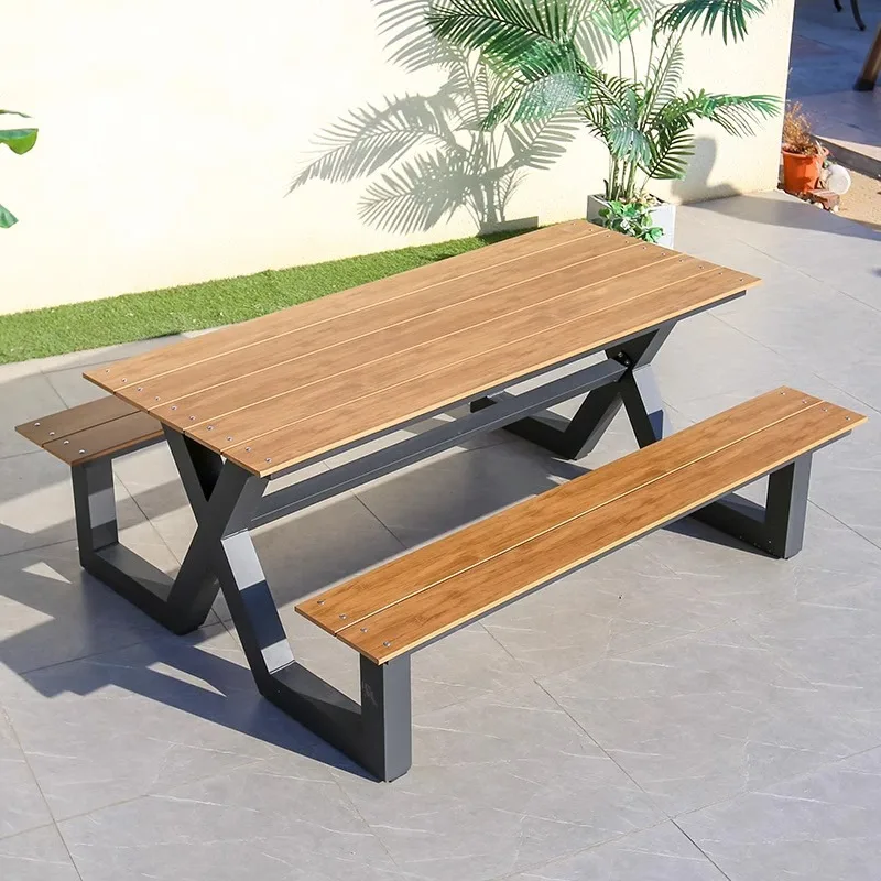 

Outdoor one-piece Park Garden table and , waiting Plastic wood Aluminum alloy rest chair Park bench