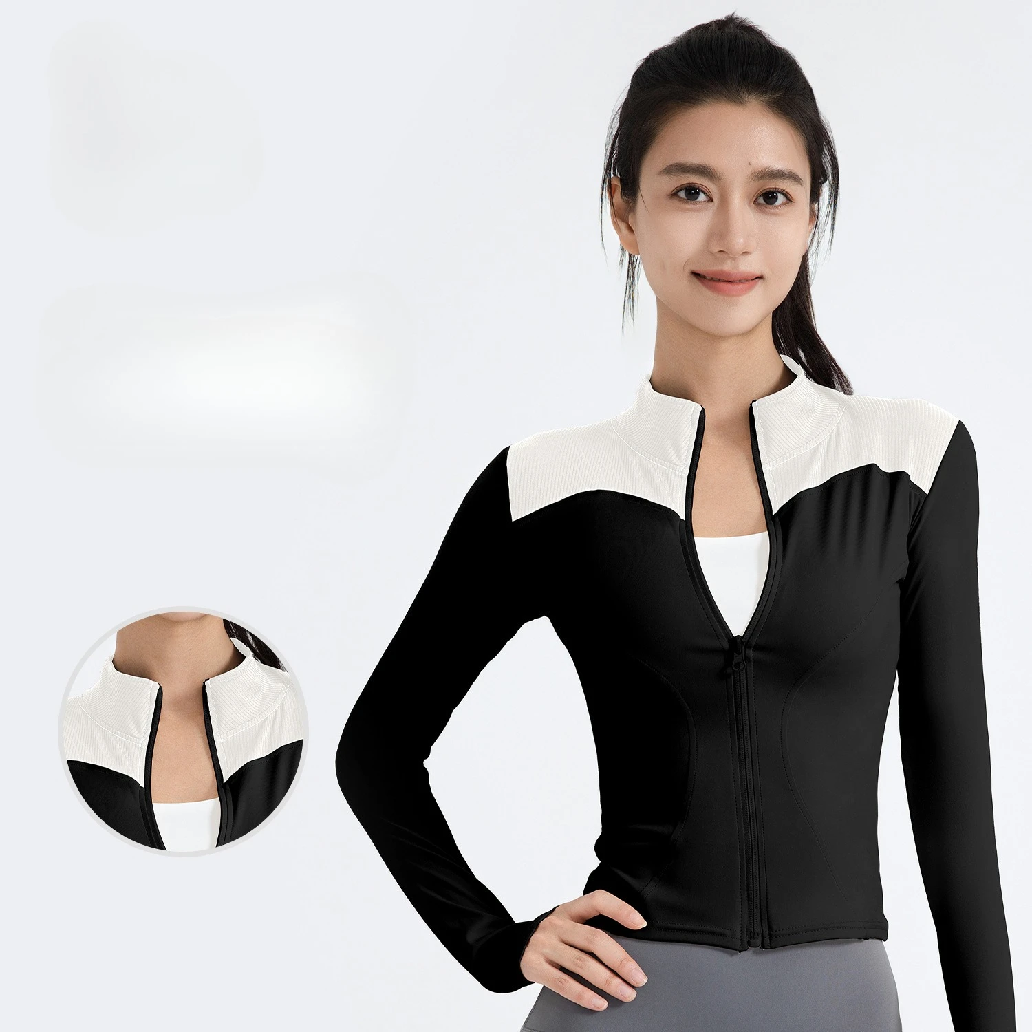 Women Stand Collar Yoga Coat Stretchy Slim Sportwear Gym Pilates Running Autumn Tops Breathable and Quick Drying Yoga Clothes