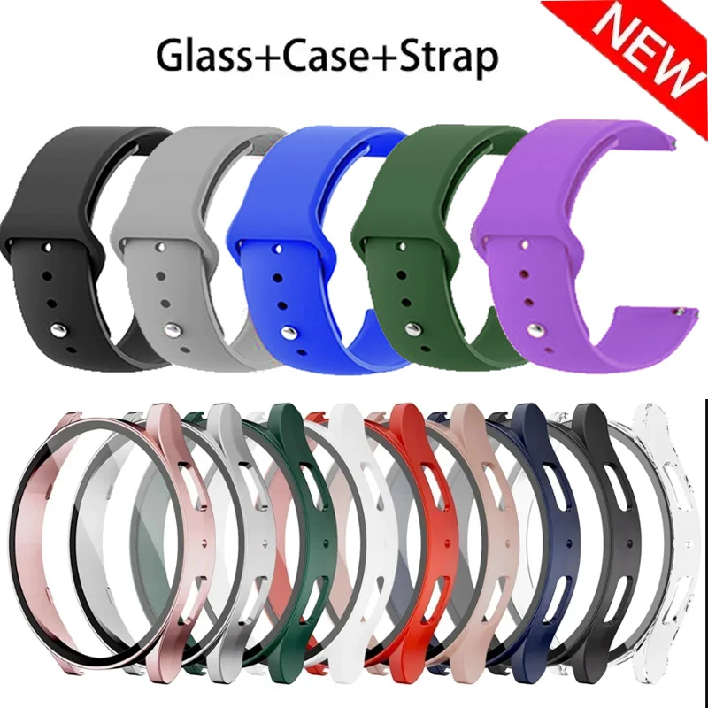 Tempered Glass+Case+Strap For Samsung Galaxy Watch 7 6 4 FE 5 40mm 44mm Silicone band+Screen Protector 2 pack watch Accessories