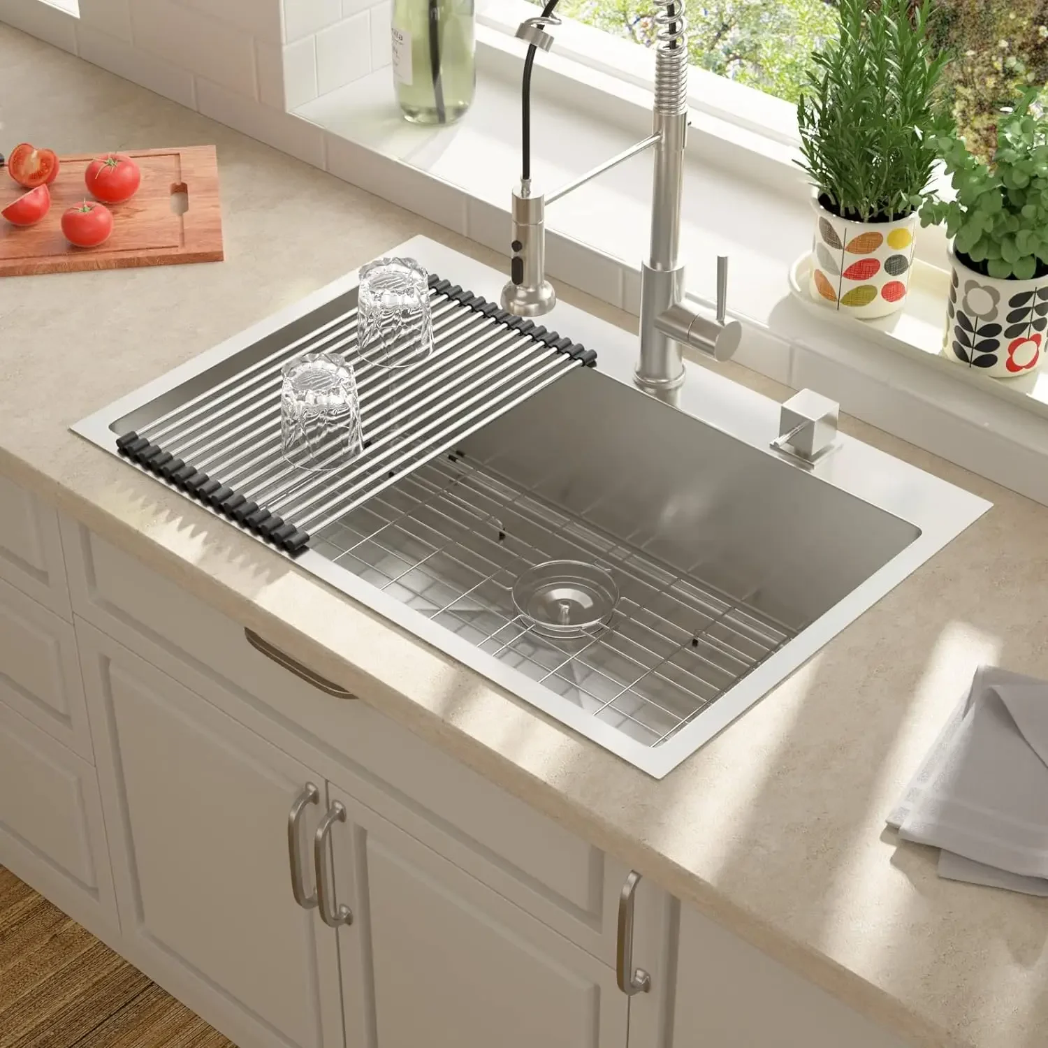 28 Kitchen Sink Drop In - Lordear 28 x 22 Kitchen Sink Single Bowl Drop In Stainless Steel 16-Gauge R10 Tight Radius Topmount Ki