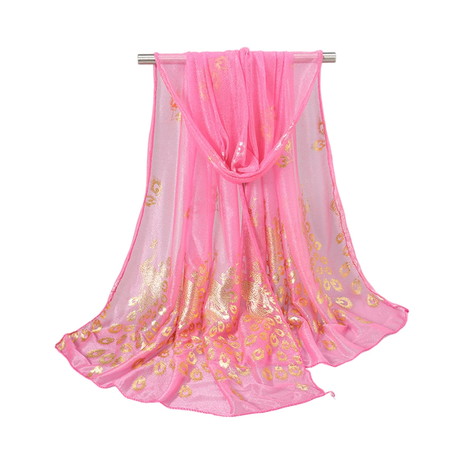 Women Multi-color Wraps Fashion Trend Peacock Flower Gilded Scarf Long Soft Wrap Summer Lightweight Beach Vacation Shawl Stole