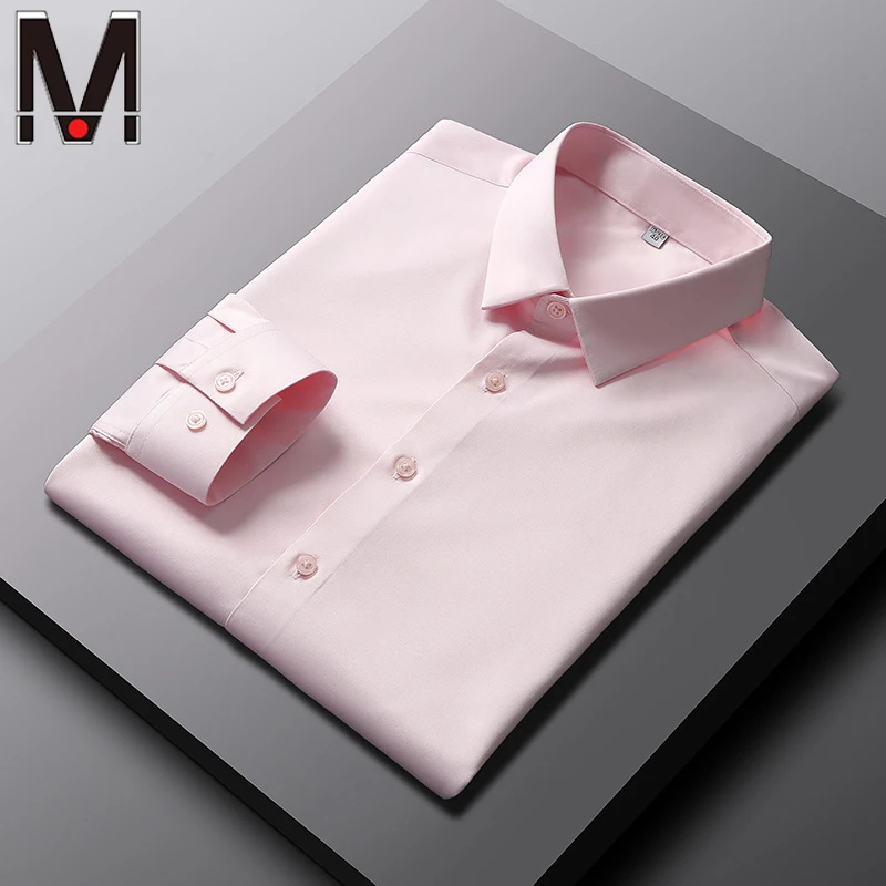 Camisa de manga comprida masculina, blusa empresarial, não resistente a rugas e engomar, casual e elegante, monocromática