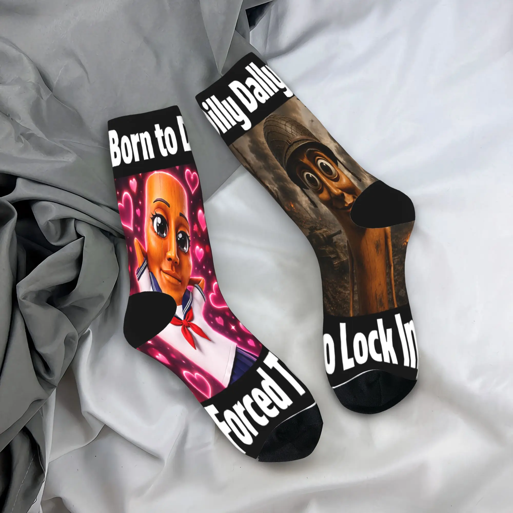 Men Socks Born to Dilly Dally Forced to Lock in Tung Tung Sahur Meme  Stockings Anti Socks Autumn Trendy Running Sports Socks