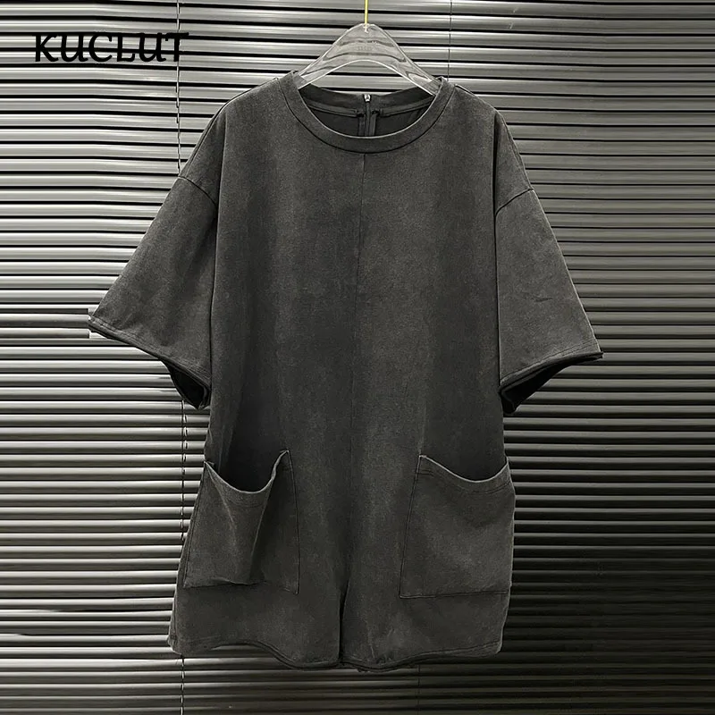 

KUCLUT Fashion Women's Loose Big Pocket Design Jumpsuit O-neck Back Printed Casual Romper Female Trendy New Items 1A241