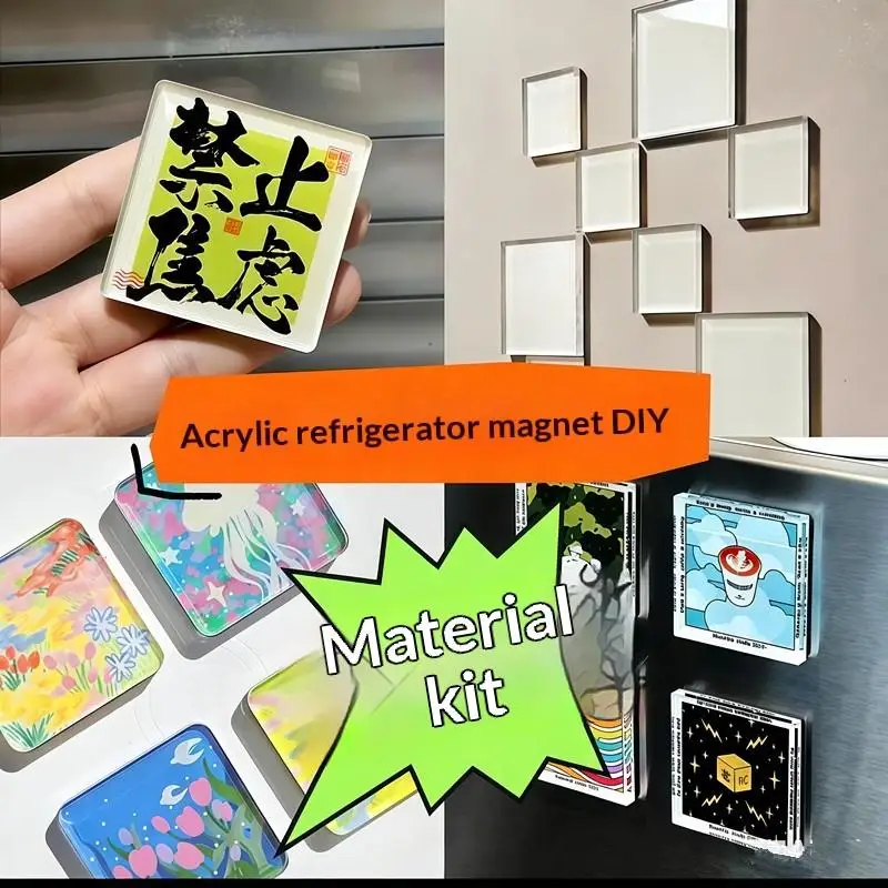 DIY Quadratische Acryl-Kühlschrankmagnete Transparente Blanko-Magnetfliesen Kühlschrank-Deko Heimdekoration Bastelzubehör Geschenkzubehör