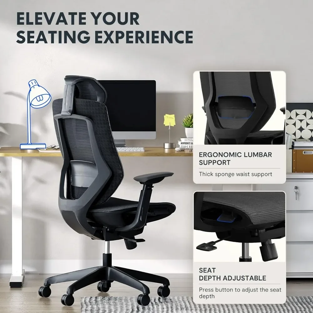 Ergonômico alta Back Office Chair, cadeira de mesa com rodas, cadeira giratória do computador, apoio lombar, Tilt Função, Braço, OC6