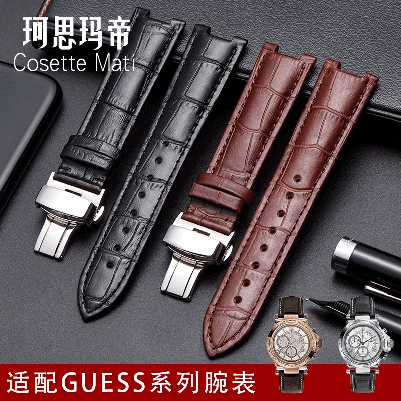 22*13mm 20*11m Notched cowhide Leather watch strap For guess GC g-ucci men Women blue men women steel Butterfly Buckle watchband