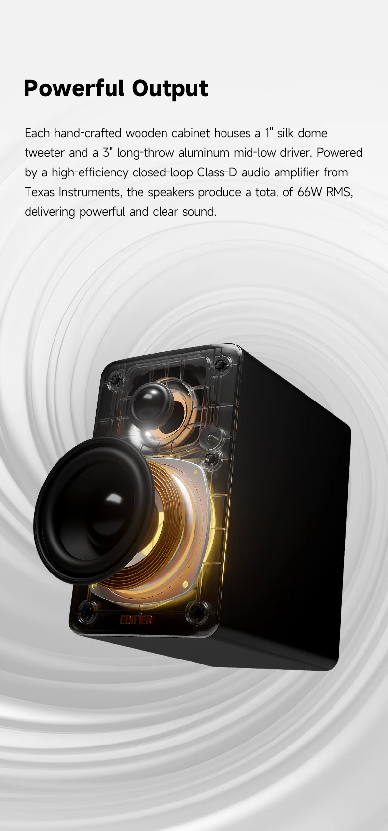 Edifier M60 Kompakter Kabelloser Multimedia-Lautsprecher 66W RMS Bluetooth 5.3 Hi-Res Wireless LDAC USB-C AUX Desktop-Monitorlautsprecher – Detail 4