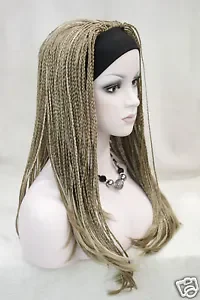 

honey ash blond mix 3/4 wig with headbands long synthetic handmade braid wig