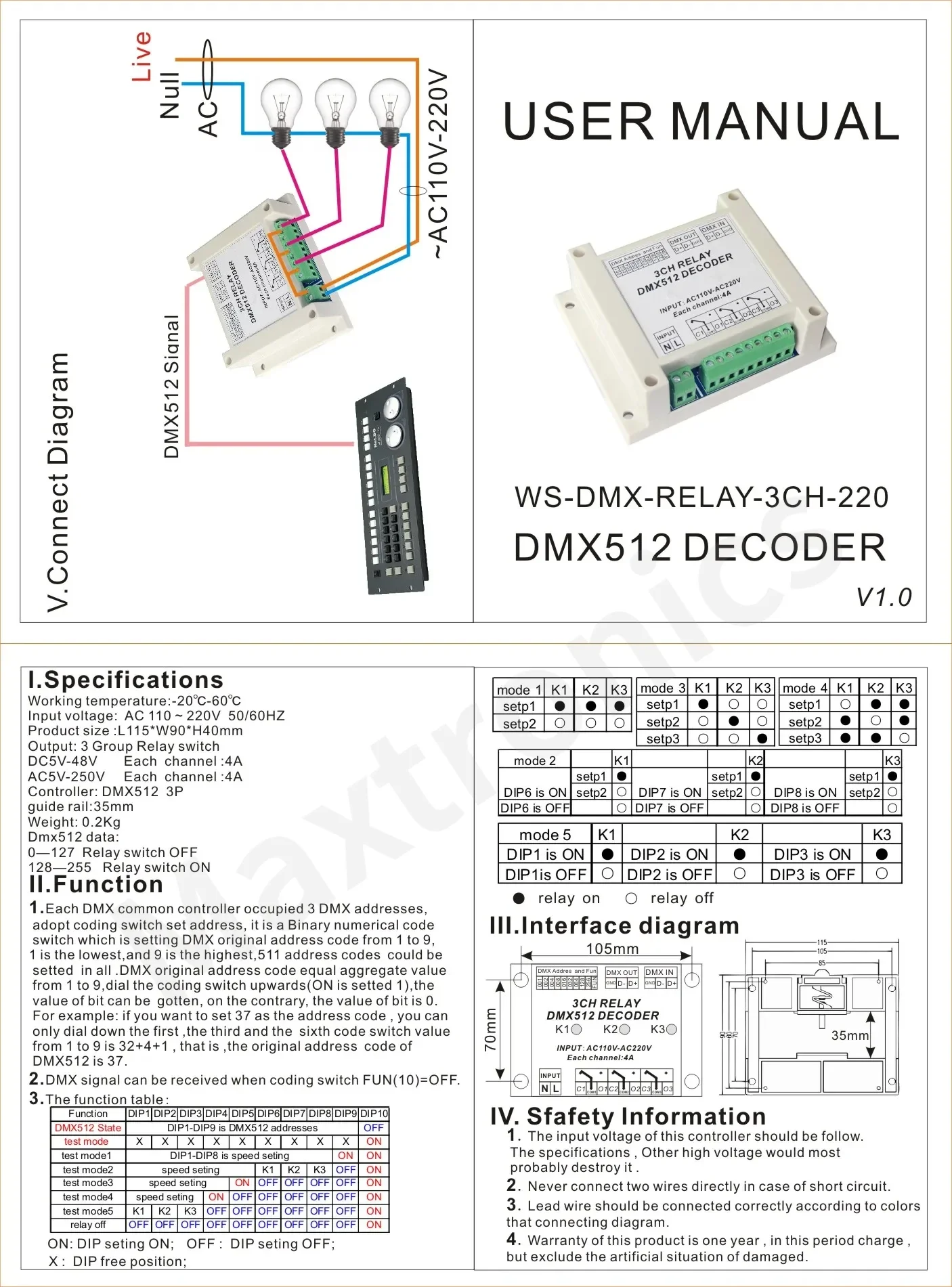 Imagem -06 - Luzes Led Strip com Controlador Decodificador de Relés Dmx512 Rgb ac 110220 v Dx-relay3ch 4ch-220 v Novo