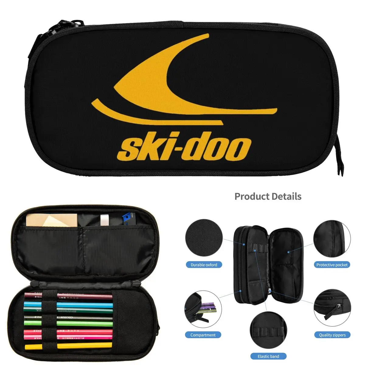 

Vintage Ski Doo Pencil Cases for Students Gifts Pen Box Pencil Bag Large Storage Pencil Pouch Storage Stationery Supplies