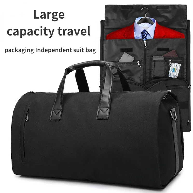 Multifunction Men Suit Storage Leather Travel Bag Large Capacity Luggage Handbag Male Waterproof Travel Duffel Bag Shoes Pocket