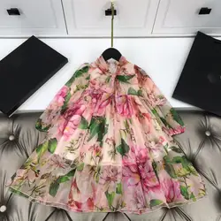 spring autumn childrens gitls flower dress chiffon voilet material with inner pure cotton princess dresses boutique kids clothes