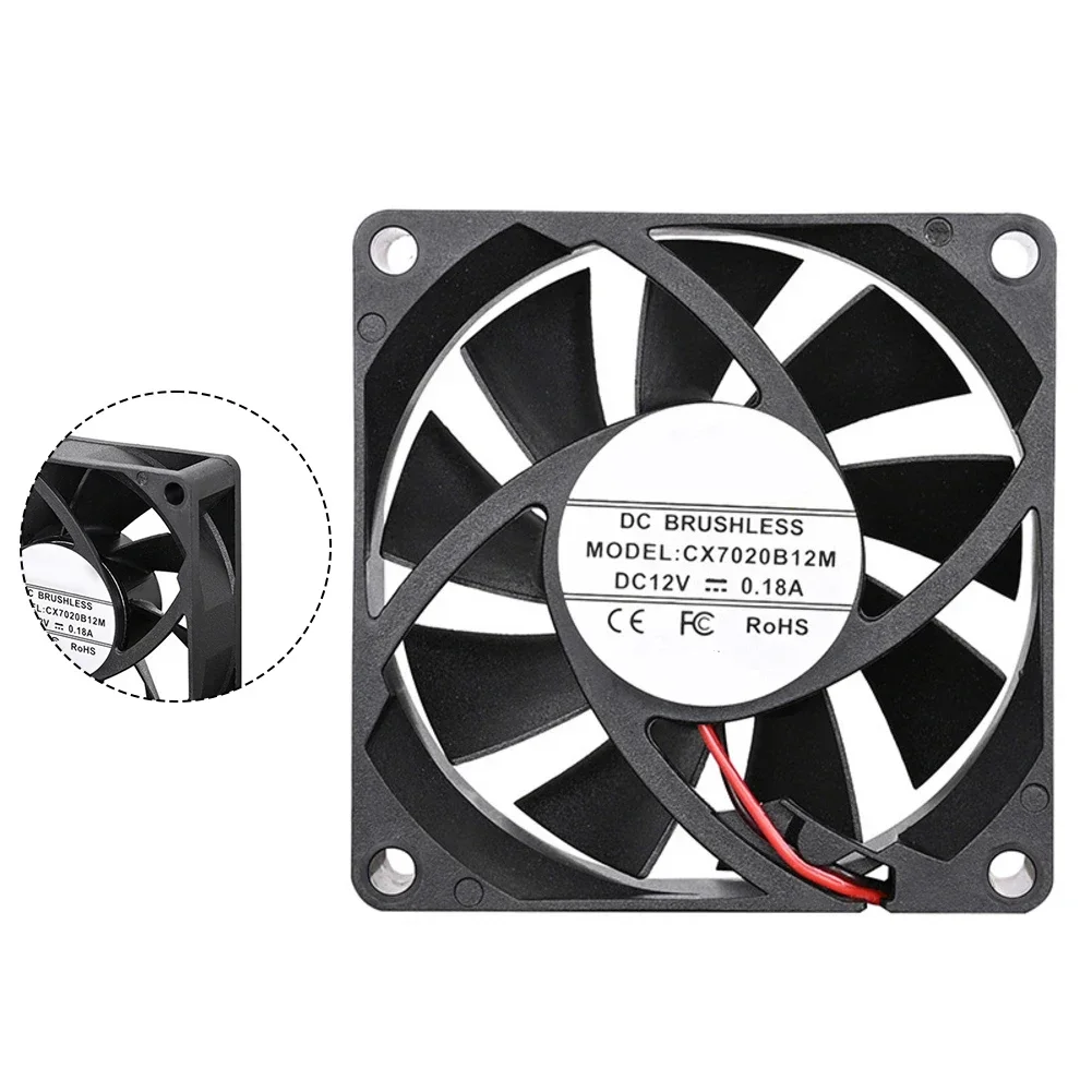2pcs Cooling Fan Computer Case Heat Sink Fan 12V Computer Case Cooling Fans 70x70x20mm For Case Power Supplies 3200 RPM