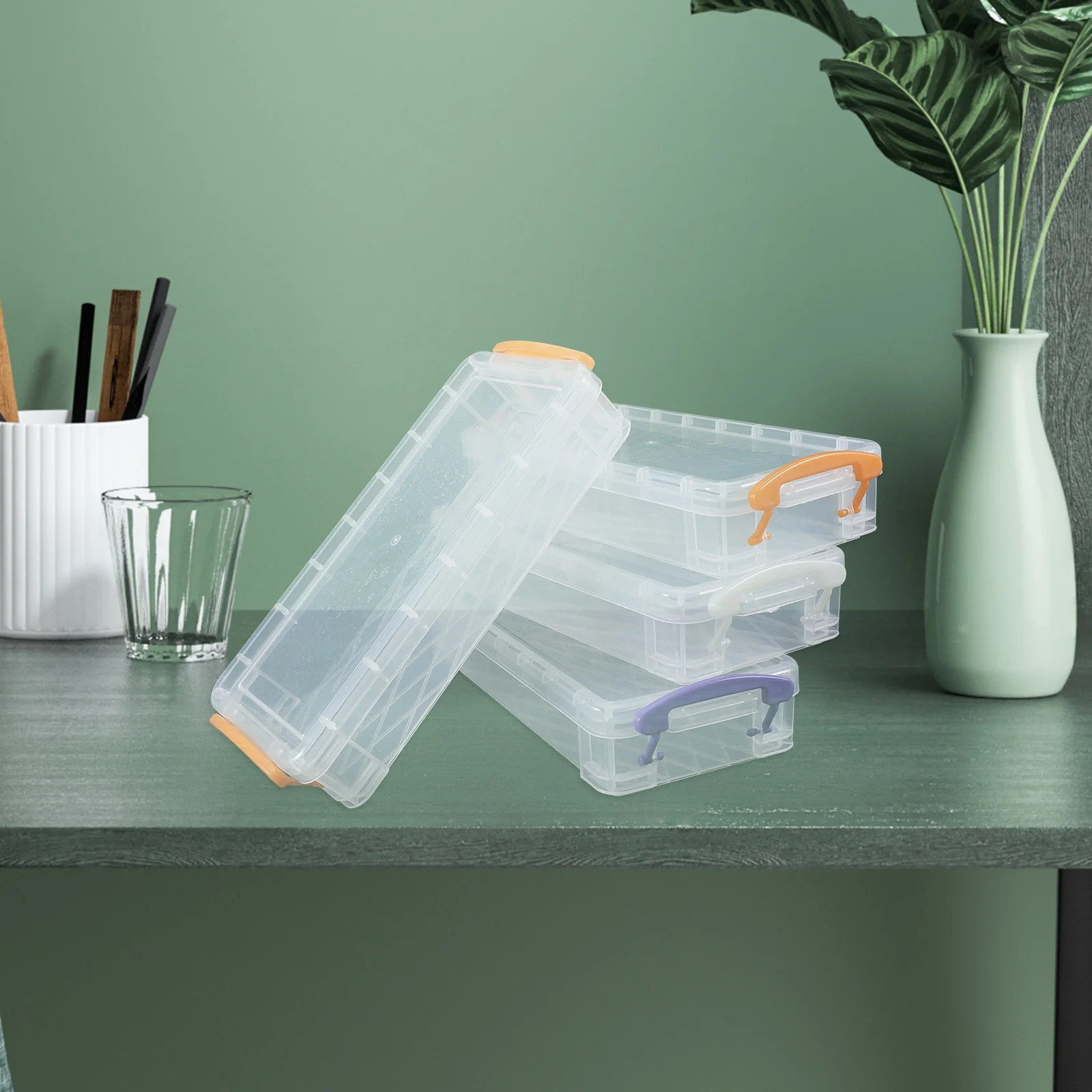 

4 Pcs Pen Storage Box 8 46x1 65x4 Inches Clear Large Capacity R om Colors Stackable Office School Supplies Pencil Case ganizer