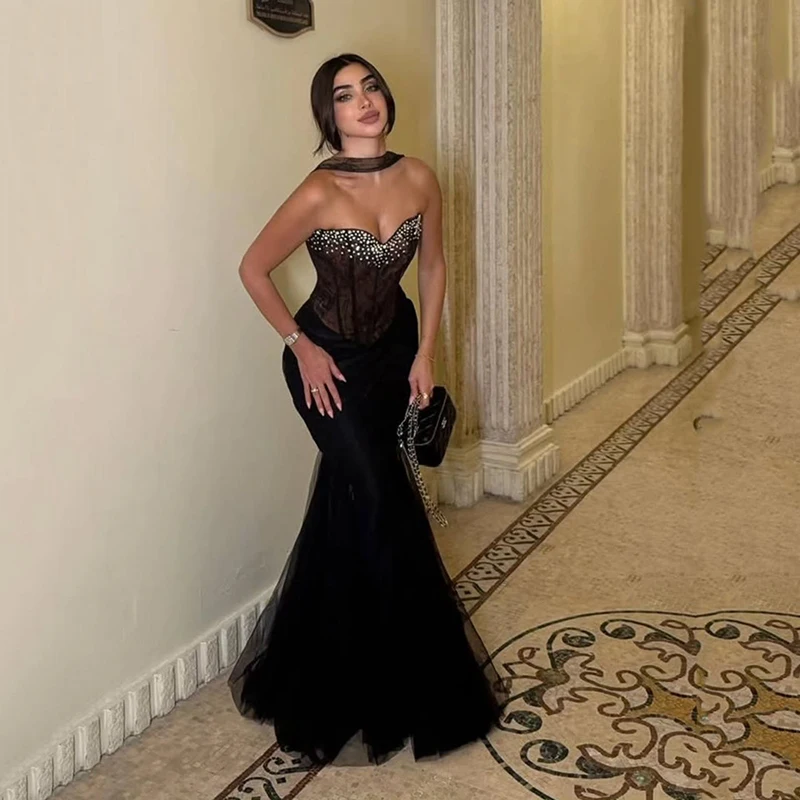 

Thinyfull Formal Prom Evening Dresses Sweetheart Mermaid Beadings Tulle Party Dress Saudi Arabia Cocktail Prom Gowns Customized
