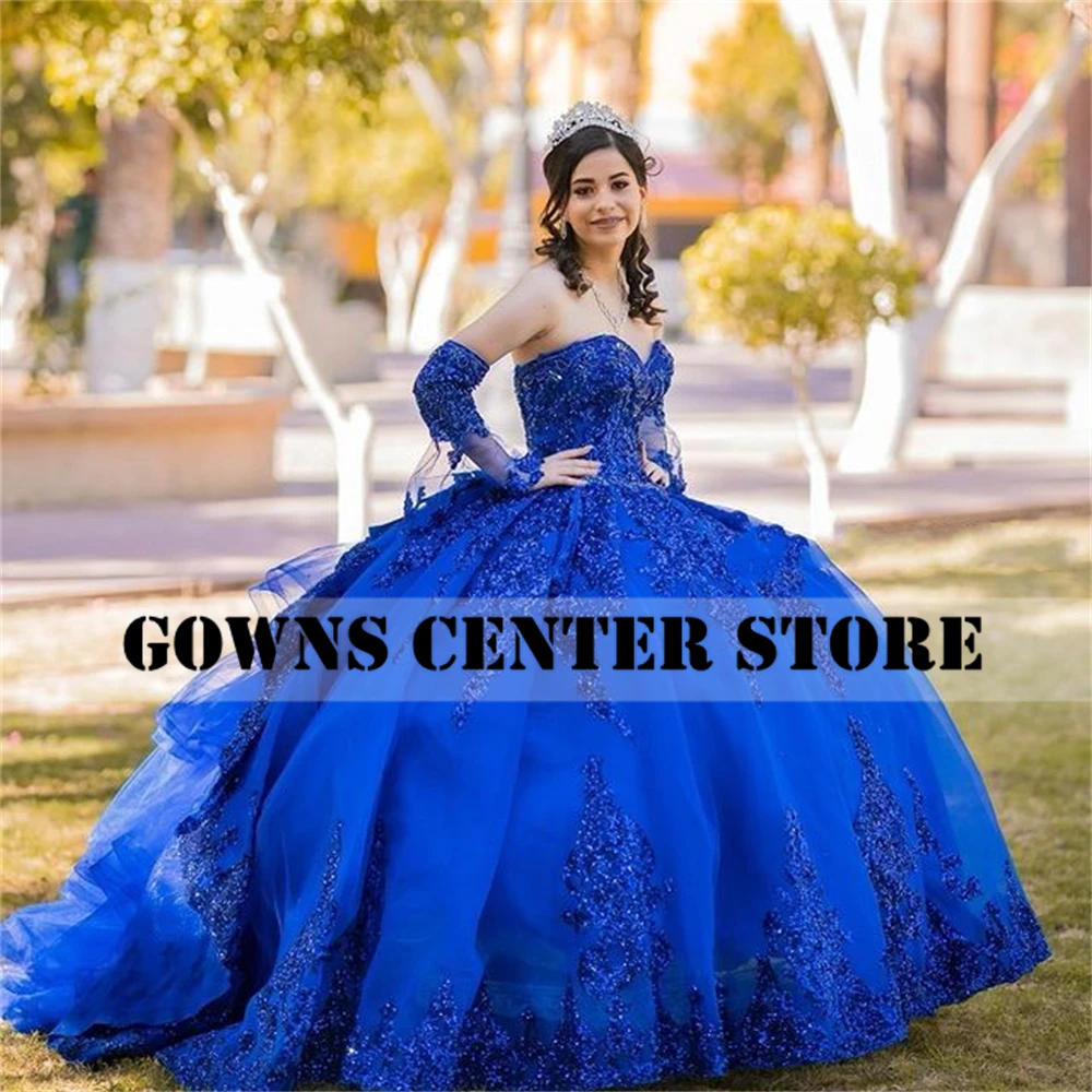 Red Half Sleeve Quinceanera Dresses Ball Gown Formal Prom Graduation Gowns Royal Blue Sweet 15 Dress vestidos de 15 años