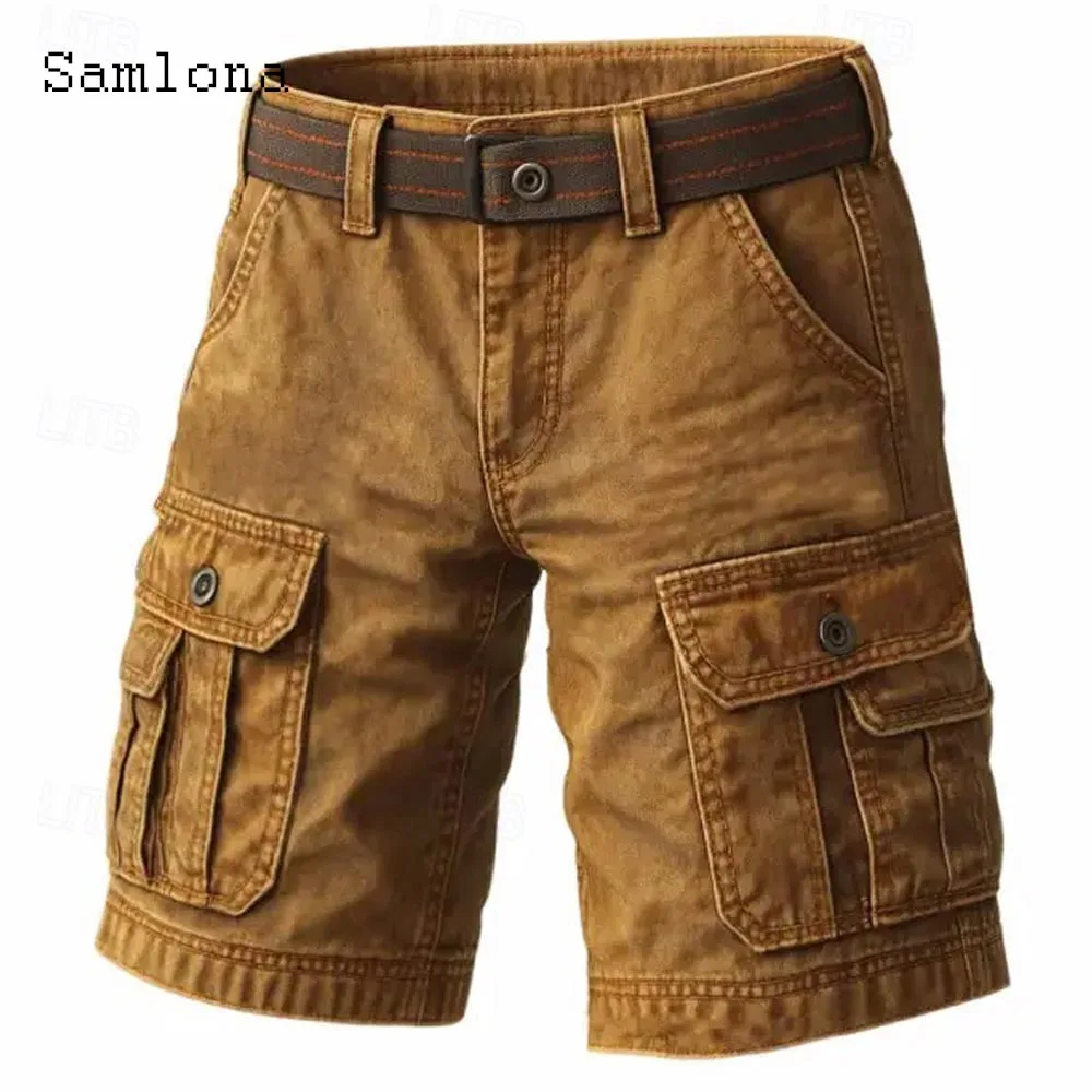 

Мужские винтажные шорты-карго с карманами и подставкой, 2022, Америка, европейский стиль, модные лоскутные тактические шорты, мужские шорты до колена, новинка