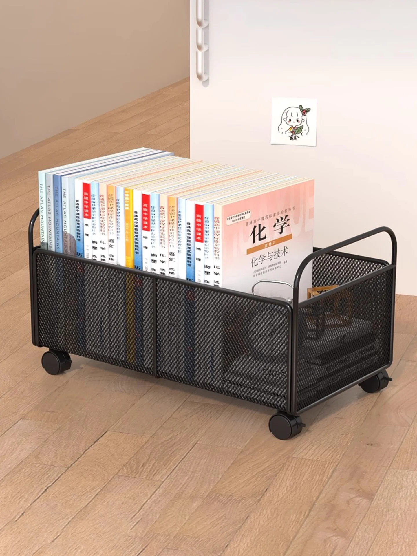 

Mobile Wheel Desk Side Storage Box Bookcase Student Classroom Book Bag Ra Metal Artistic Sle Fre Trend Storage Organizer