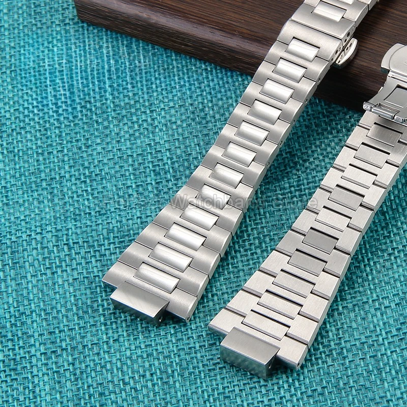 PATEK PHILIPPE Nautilus 5712 5724 5980 5990 1A010 볼록 인터페이스 접이식 걸쇠 용 방수 스틸 시계 스트랩 13x25mm