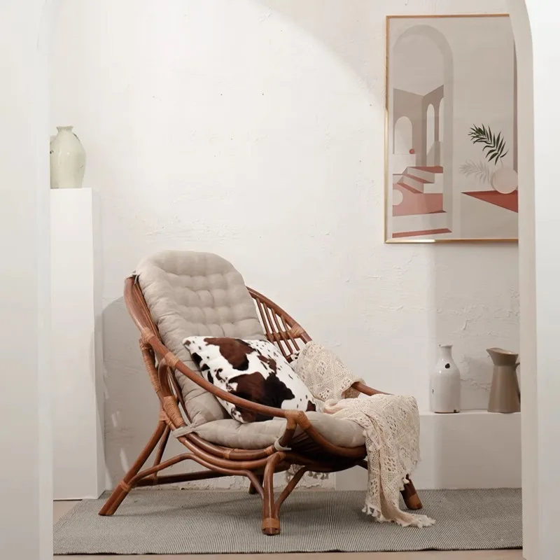 Retro rattan chair natural rattan single casual back chair home