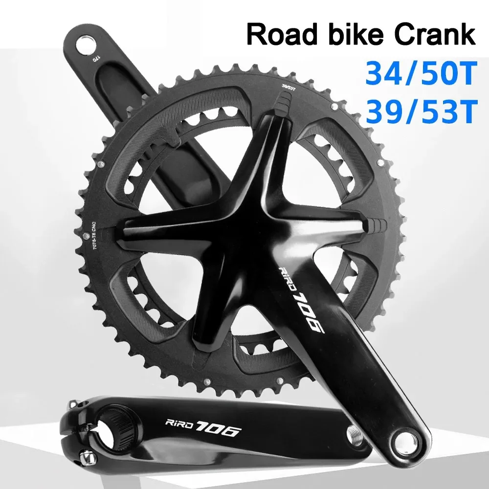 

RIRO Road Bike Intergrated Crankset 170mm 110BCD 53-39T/50-34T Double Chainrings Sprockets Hollow Road Bicycle Chainwheel