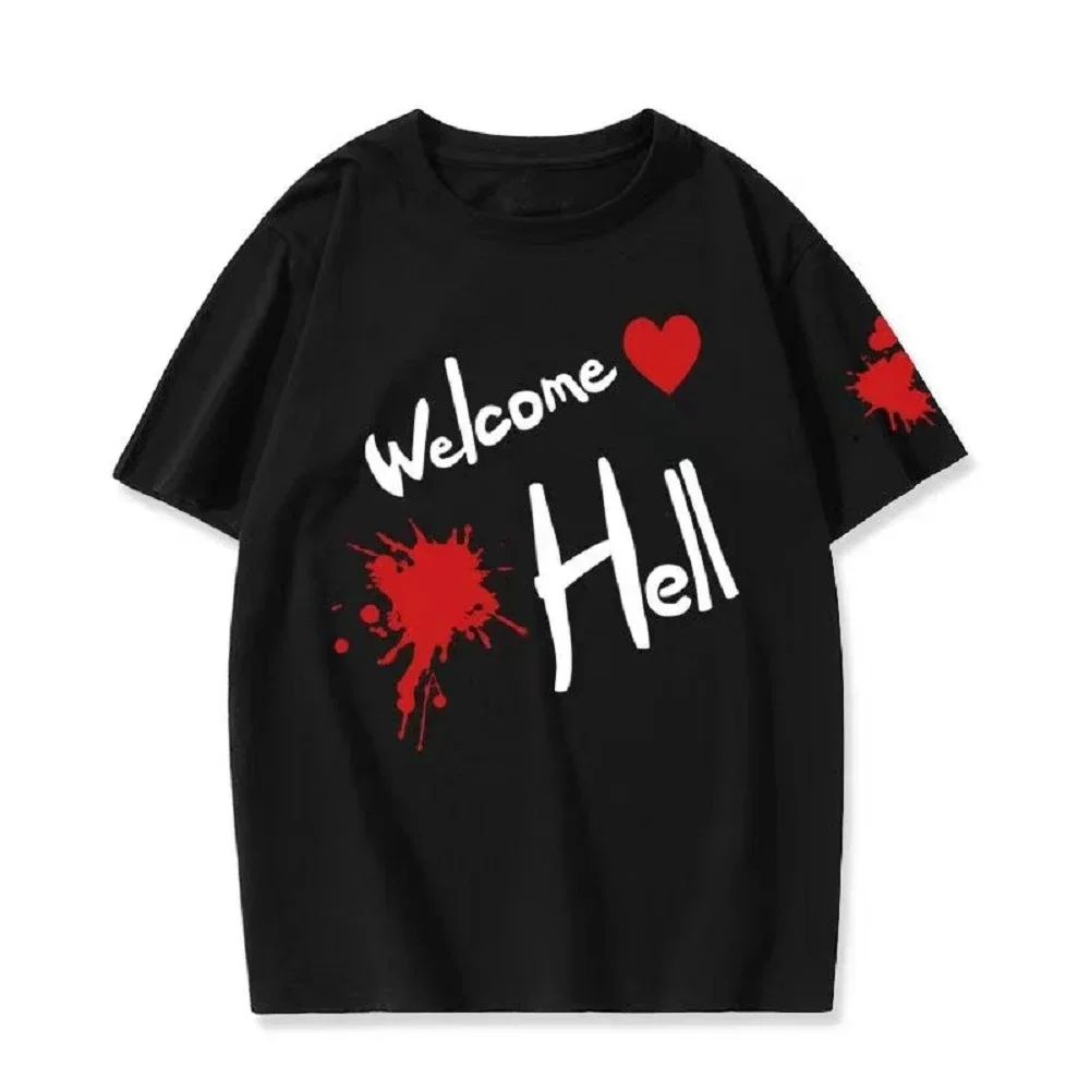 Women T Shirt Welcome Hell Print Harajuku Otaku Y2K Top Fashion Pure Cotton O-neck Short Sleeve Women Clothes Casual Tee Shirts