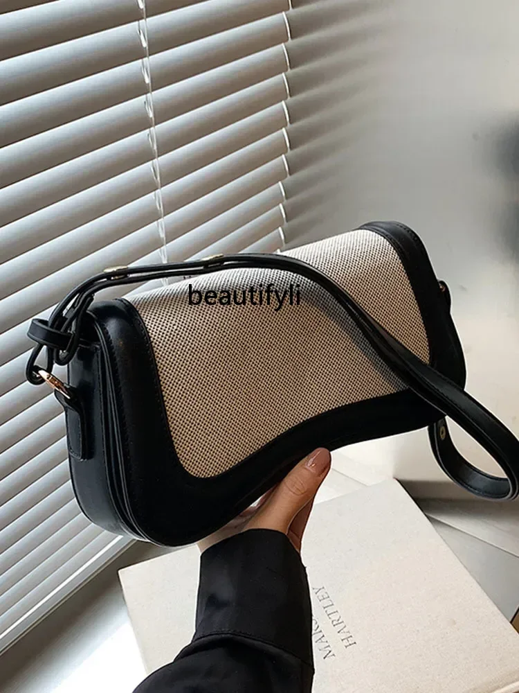 

Underarm Contrast Color Saddle Bag Women's New Fashion Shoulder Bag Niche Simple Casual All-Match Crossbody Bag