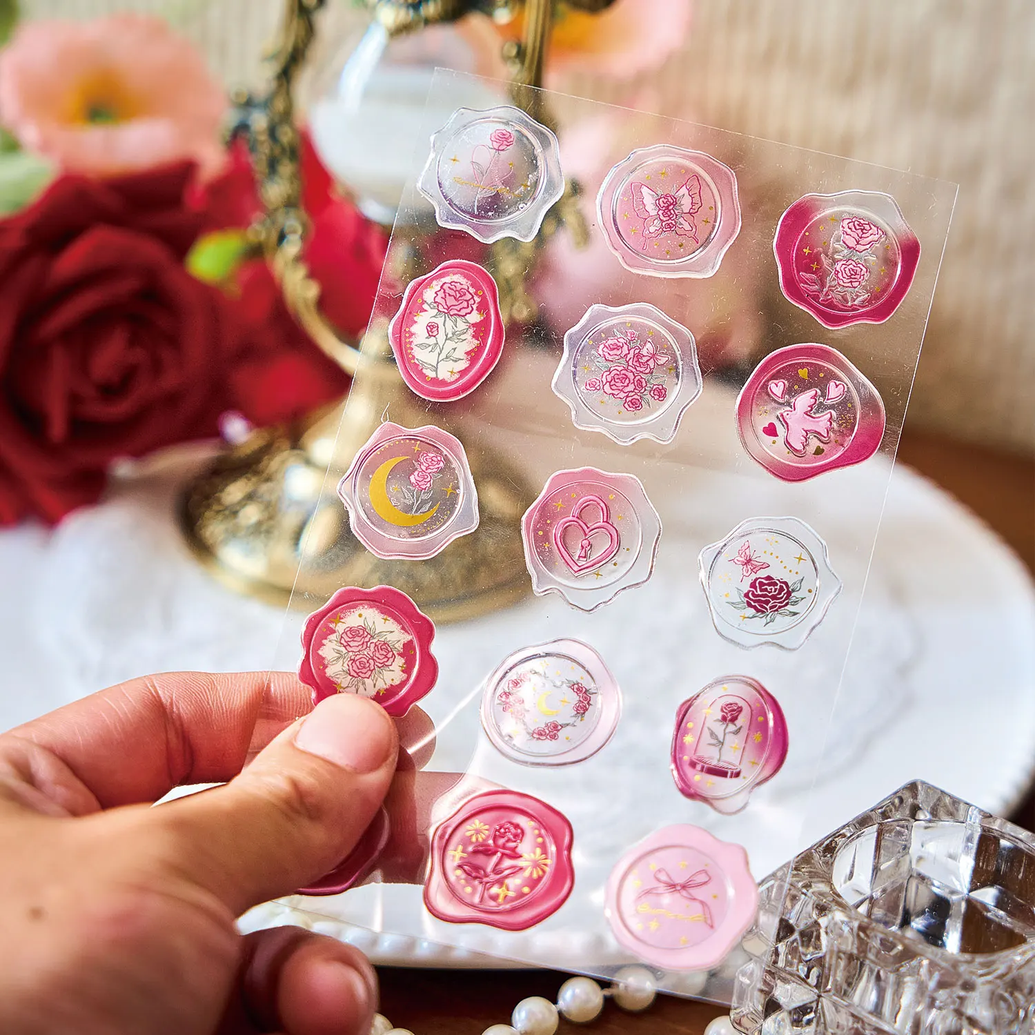 Fire Paint Glue Sticker Rose Sea Series Stereo Handbook DIY Decorative Fire Paint Sticker Envelope Seal Sticker