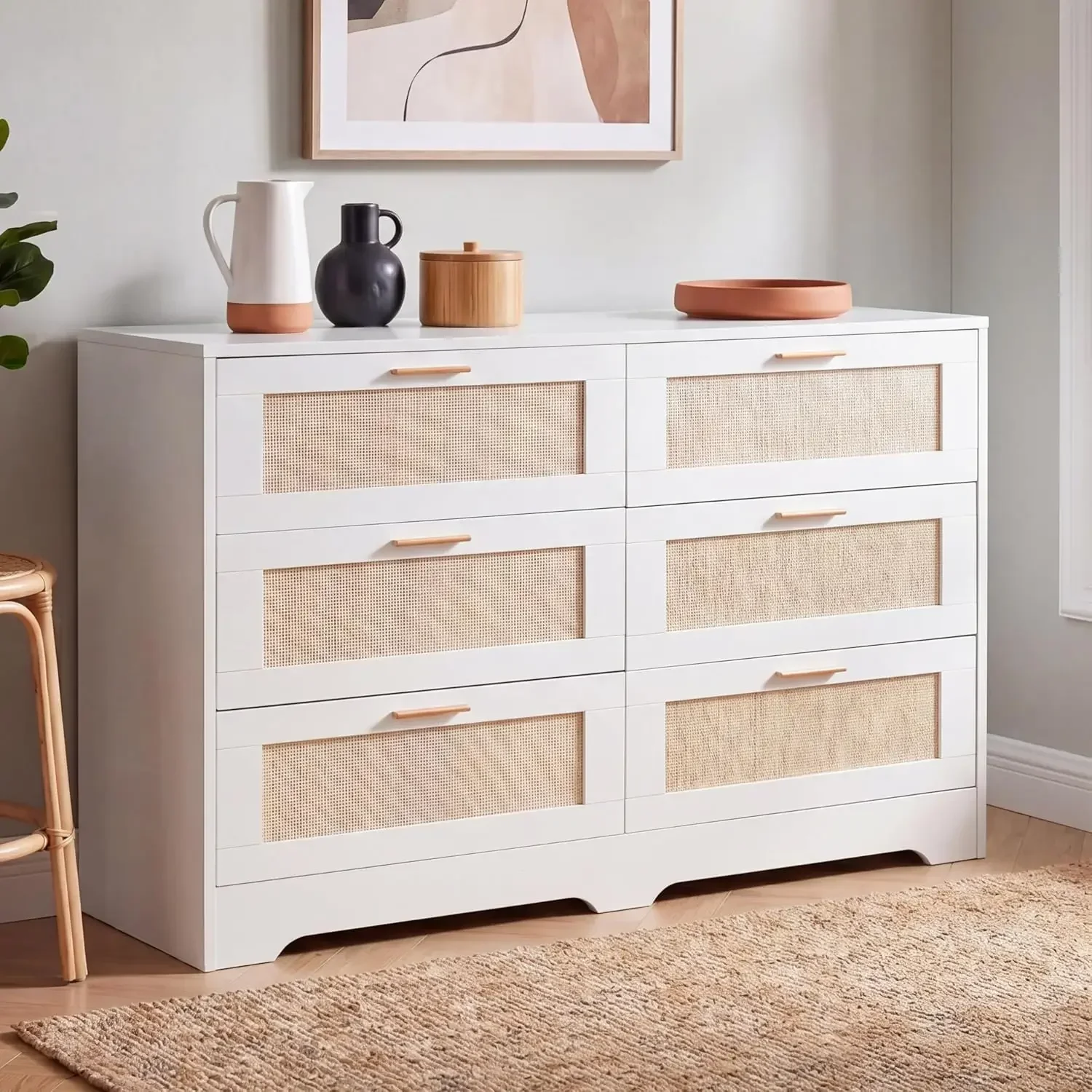 Dresser for Bedroom 6 Drawer White Dresser Bedroom Furniture Storage for Bedroom Living Room Hallway, High Weight Capacity 300lb