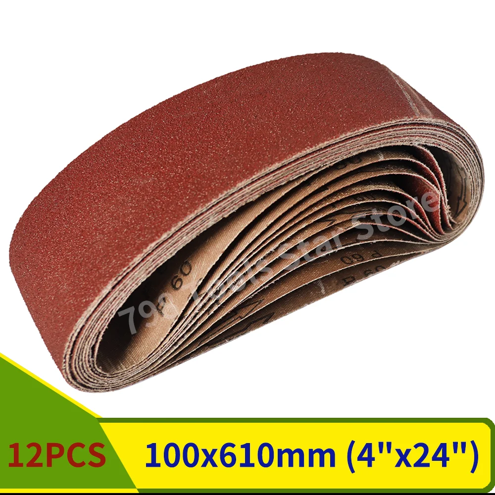 

12PCS 610*100mm Abrasive Sanding Belts 4 Each of 80/120/150 Grits Aluminum Oxide Abrasive Band for Wood Metal Grinding Polishing