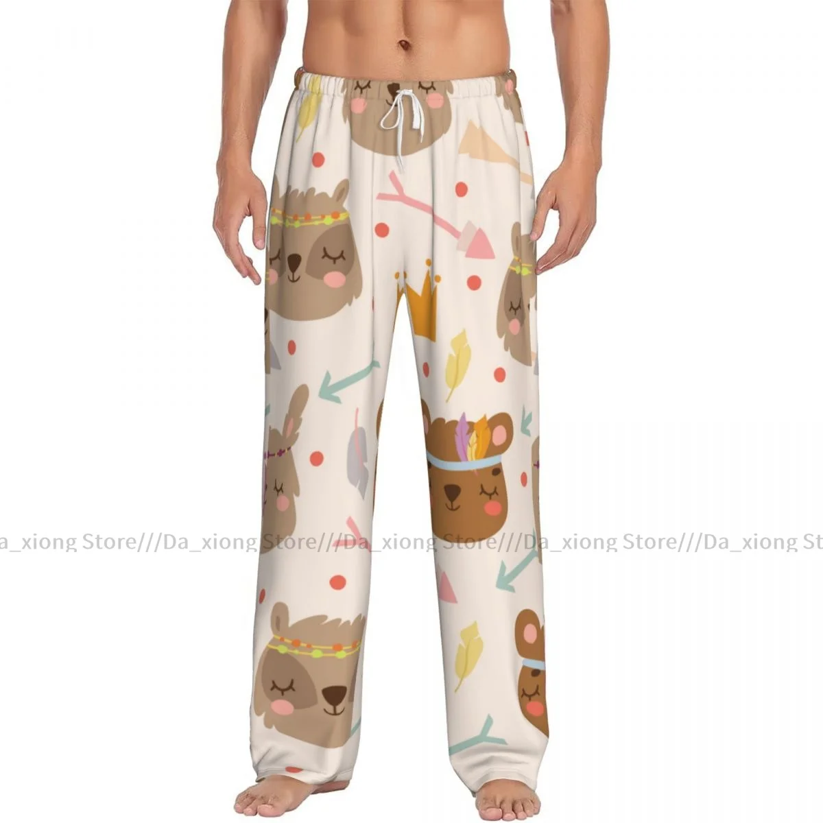 Men's Sleepwear Loose Sleep Pants Pajamas Bunnies Bears Arrows Boho Style Long Lounge Bottoms Casual Homewear